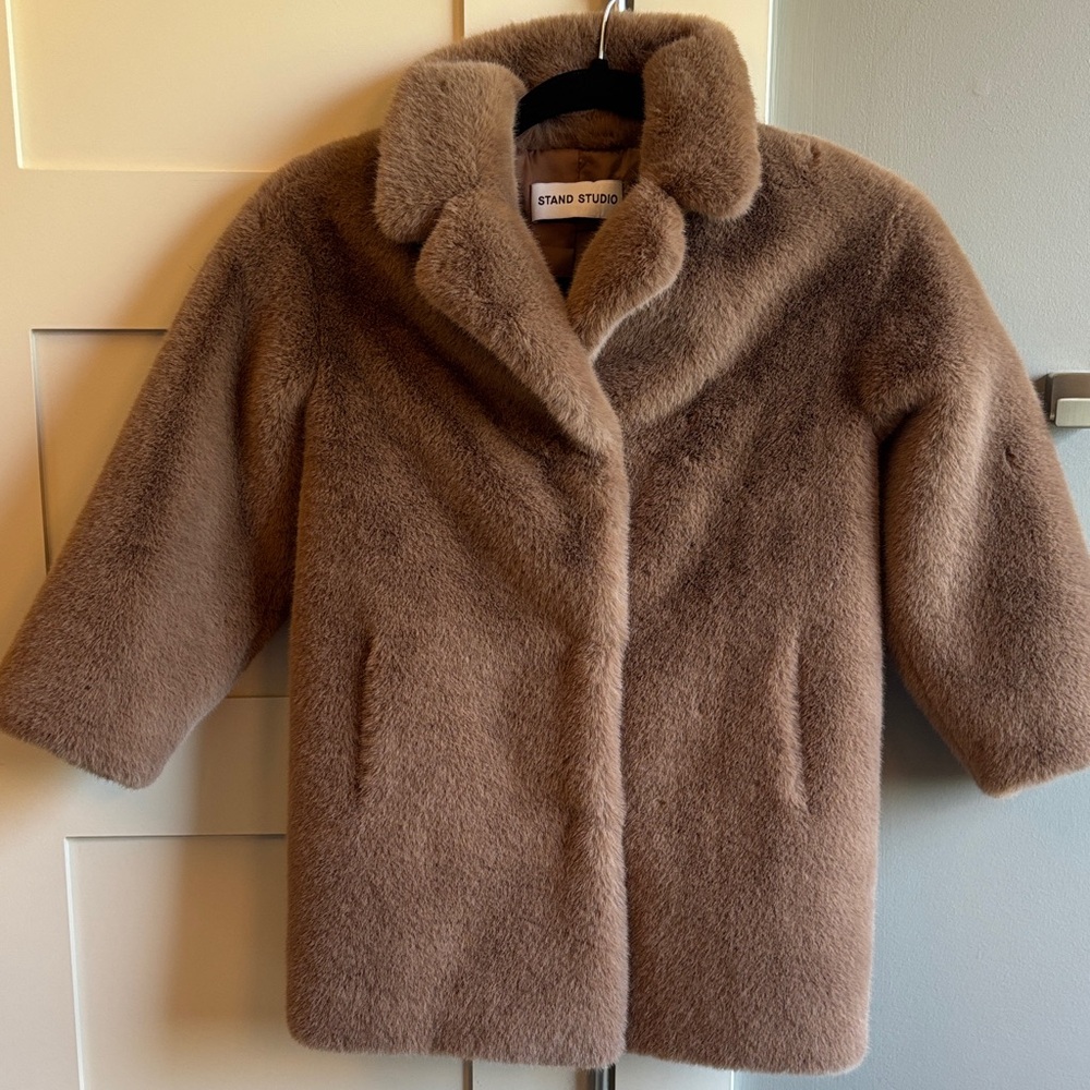 Stand Studio Camille Cocoon Mini Coat girls 6 faux fur soft teddy taupe holidays